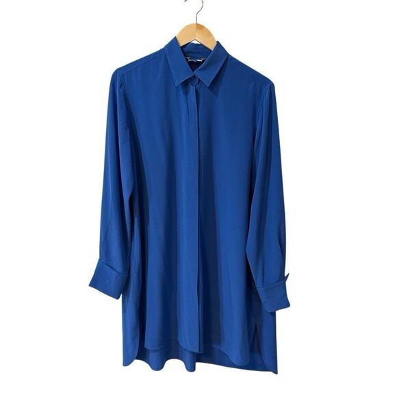 Max Mara Womens Silk Tunic Top Blouse Womens Blue Button Down Shirt *Size XL - Picture 1 of 13